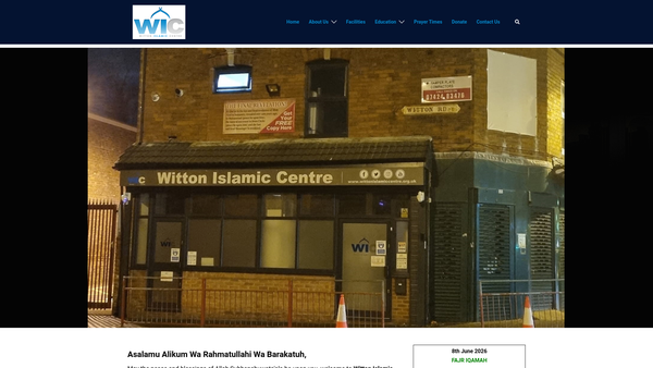 Screenshot of the Witton Islamic Centre website