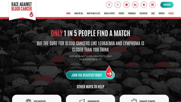 Screenshot of the Race Against Blood Cancer website