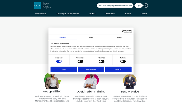 Screenshot of the Chartered Institute Of Credit Management website