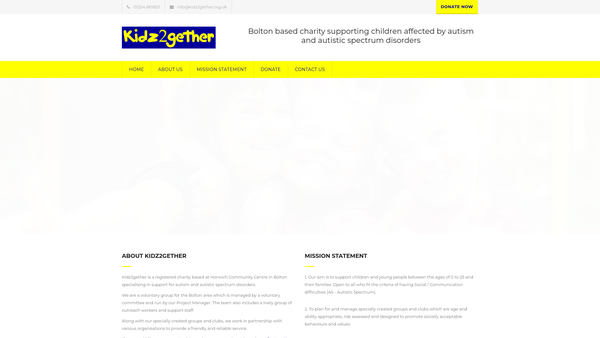 Screenshot of the Kidz2gether website