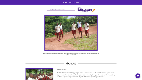 Screenshot of the The Escape Charity website