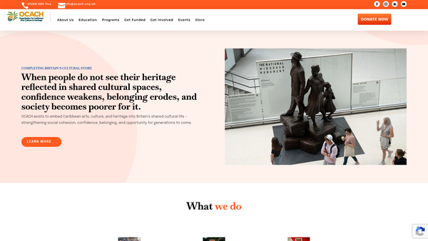 Screenshot of the Organisation For Caribbean Arts Culture And Heritage website