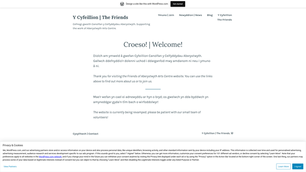 Screenshot of the Friends Of The Arts Centre website