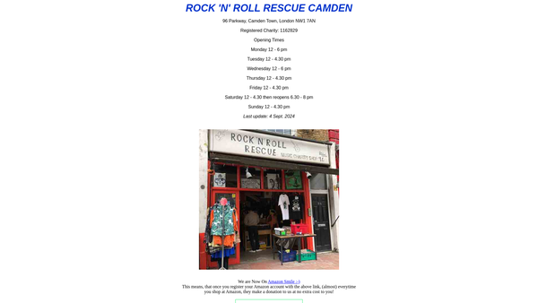 Screenshot of the Rock 'N' Roll Rescue website