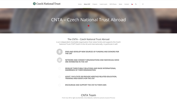 Screenshot of the Czech National Trust Abroad website