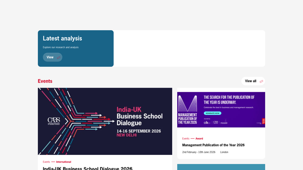 Screenshot of the The Chartered Association Of Business Schools website