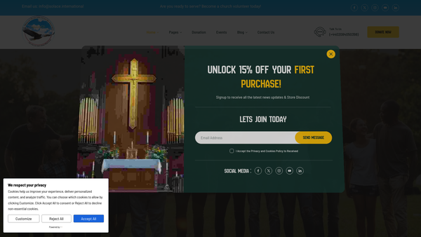 Screenshot of the Solace International website