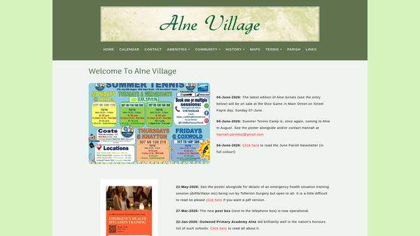 Screenshot of the Alne Village Hall website