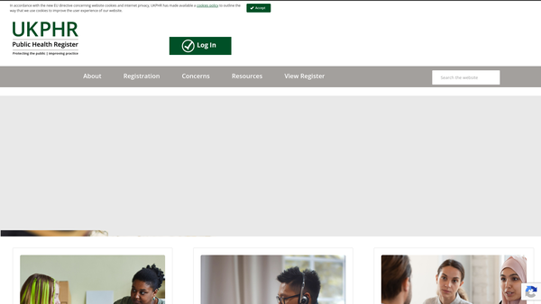 Screenshot of the Public Health Register website