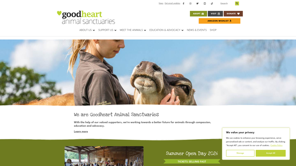 Screenshot of the Goodheart Animal Sanctuaries website