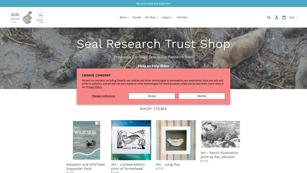 Screenshot of the Cornwall Seal Group Research Trust website