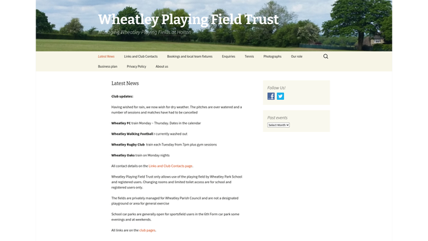 Screenshot of the Wheatley Playing Field Trust website