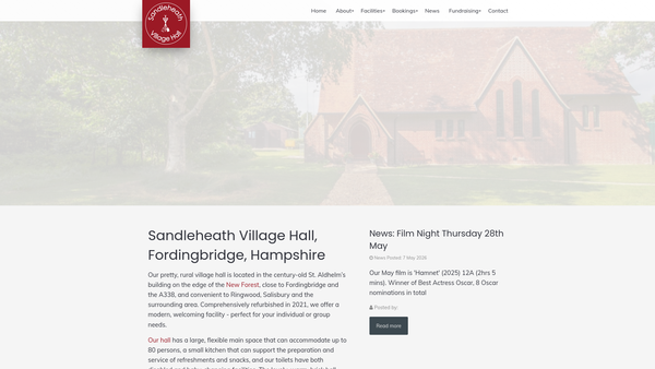 Screenshot of the Sandleheath Village Hall CIO website