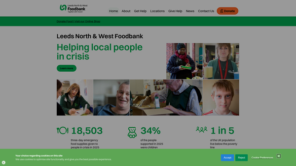 Screenshot of the Leeds North And West Foodbank website