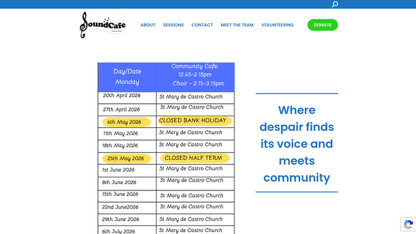 Screenshot of the Soundcafe Leicester website