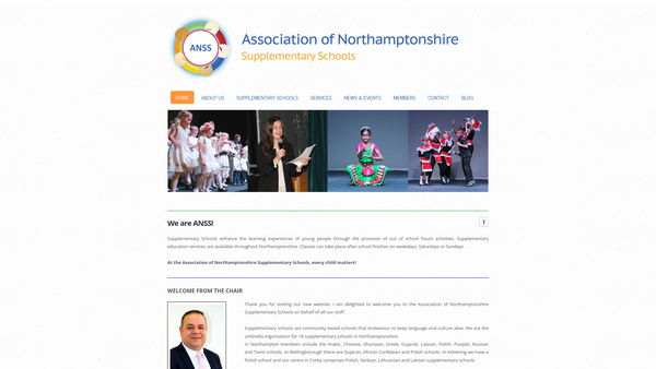 Screenshot of the Association Of Northamptonshire Supplementary Schools Ltd website