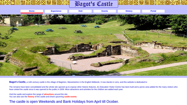 Screenshot of the Bagot's Castle website