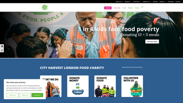Screenshot of the City Harvest website