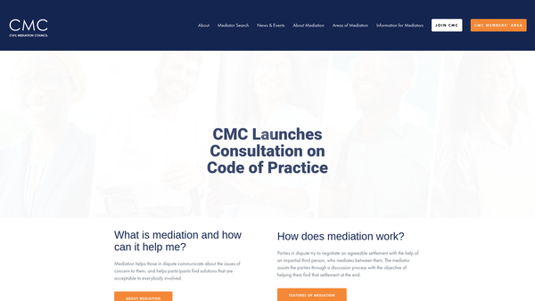 Screenshot of the Civil Mediation Council Limited website