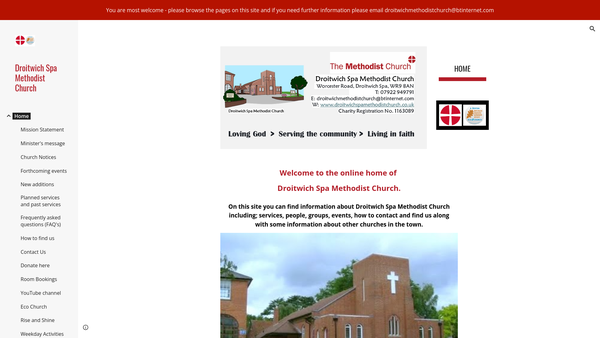 Screenshot of the Droitwich Methodist Church website