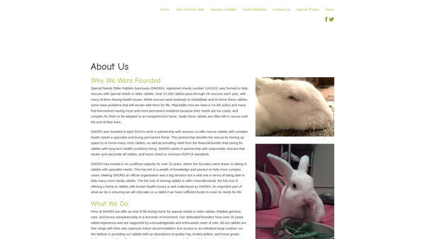 Screenshot of the Special Needs Older Rabbits Sanctuary website