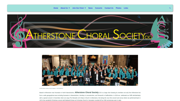 Screenshot of the Atherstone Choral Society CIO website