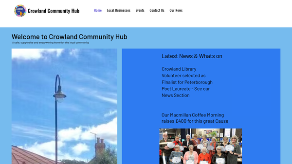 Screenshot of the Crowland Community Hub website