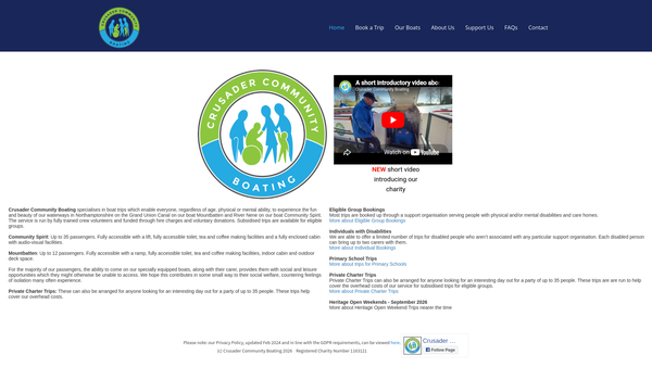 Screenshot of the Crusader Community Boating website