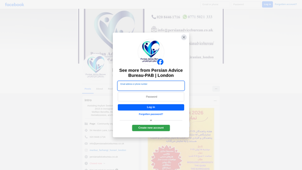 Screenshot of the Persian Advice Bureau website