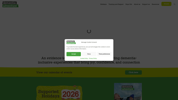 Screenshot of the Dementia Adventure Trust website