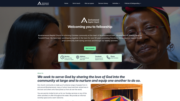 Screenshot of the Borehamwood Baptist Church website