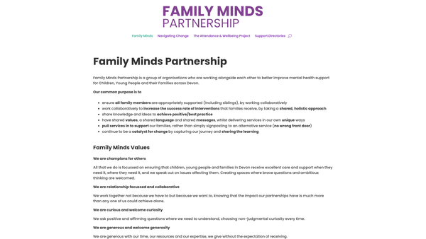 Screenshot of the Family Minds website