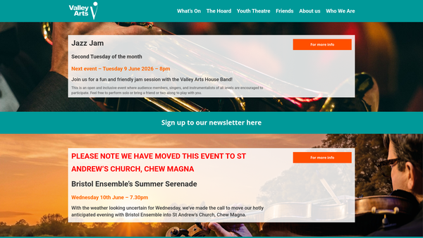 Screenshot of the Chew Valley Performing Arts website