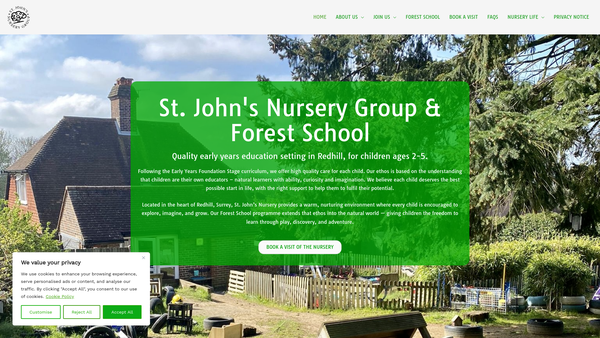 Screenshot of the St John's Nursery Group website