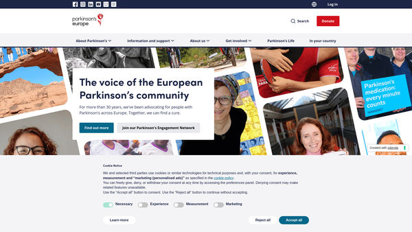 Screenshot of the Parkinson's Europe website