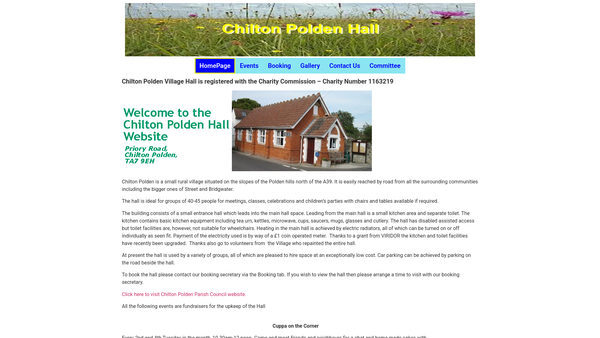 Screenshot of the Chilton Polden Hall CIO website