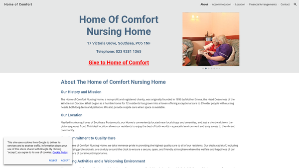 Screenshot of the Home Of Comfort website