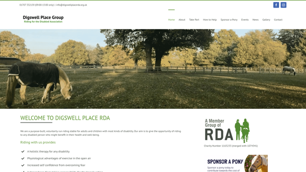 Screenshot of the Digswell Place Group Riding For The Disabled Association website