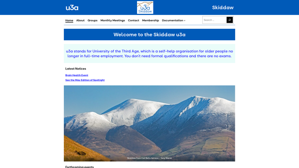 Screenshot of the Skiddaw U3A website