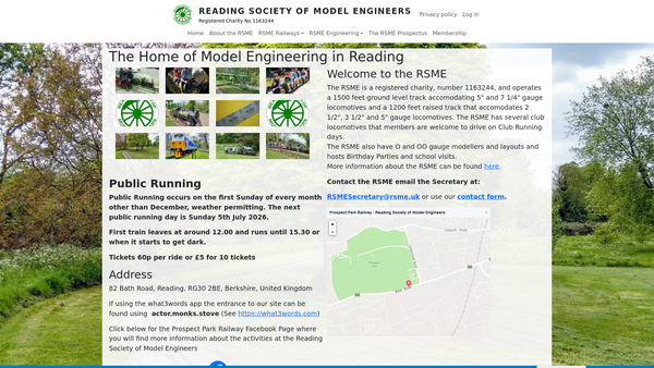 Screenshot of the Reading Society Of Model Engineers website