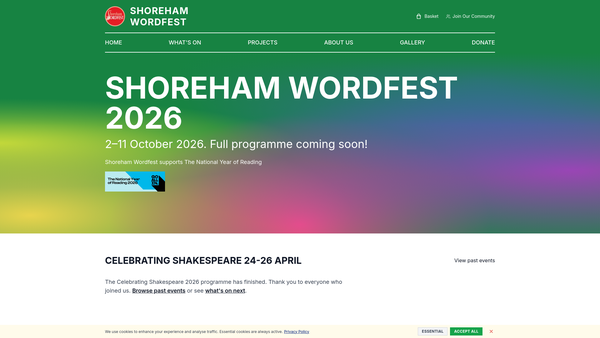 Screenshot of the Shoreham Wordfest And Community Arts website