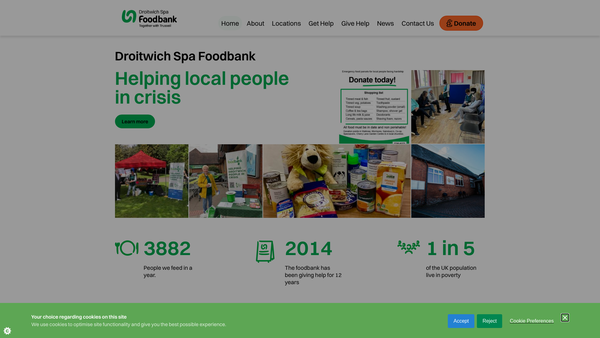 Screenshot of the Droitwich Spa Foodbank website