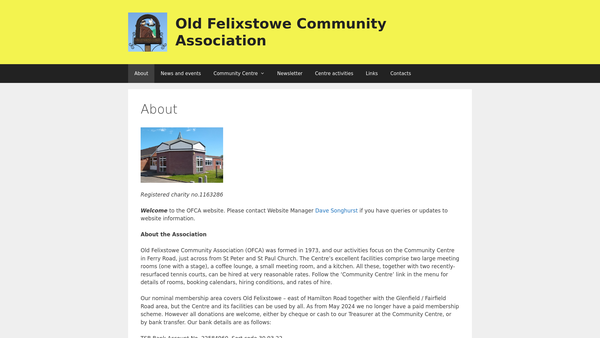 Screenshot of the Old Felixstowe Community Association (Ofca) website