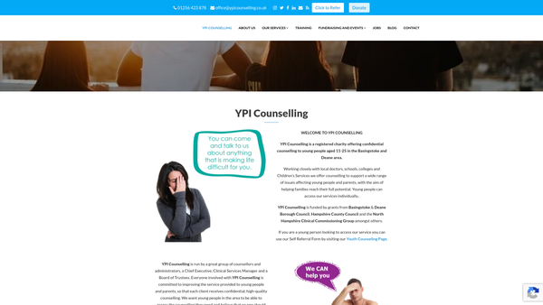 Screenshot of the Ypi Counselling website