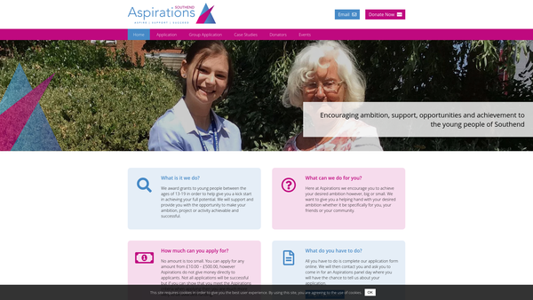 Screenshot of the Aspirations Southend website
