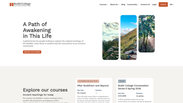 Screenshot of the Bodhi College website