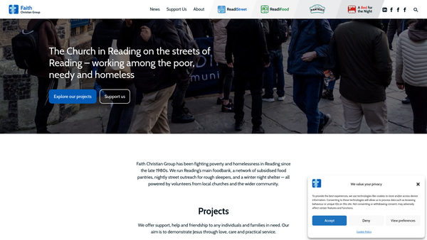 Screenshot of the Faith Christian Group (Reading) CIO website