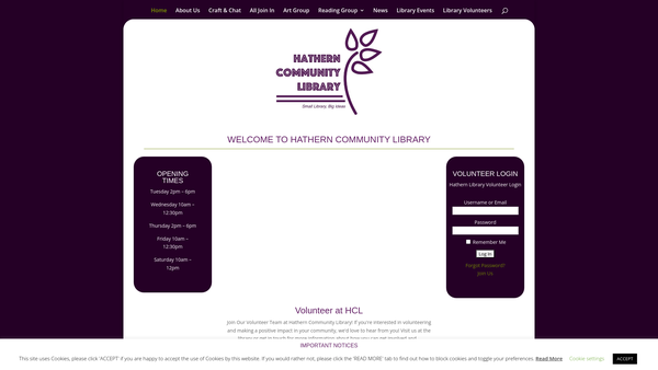 Screenshot of the Hathern Community Library website