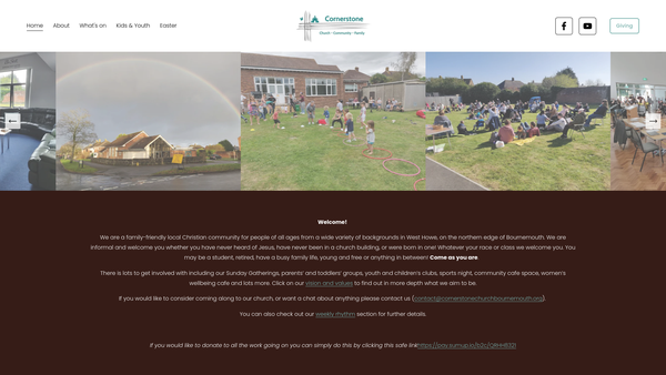 Screenshot of the Cornerstone Church, Bournemouth website