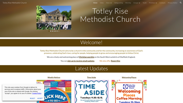Screenshot of the Totley Rise Methodist Church website